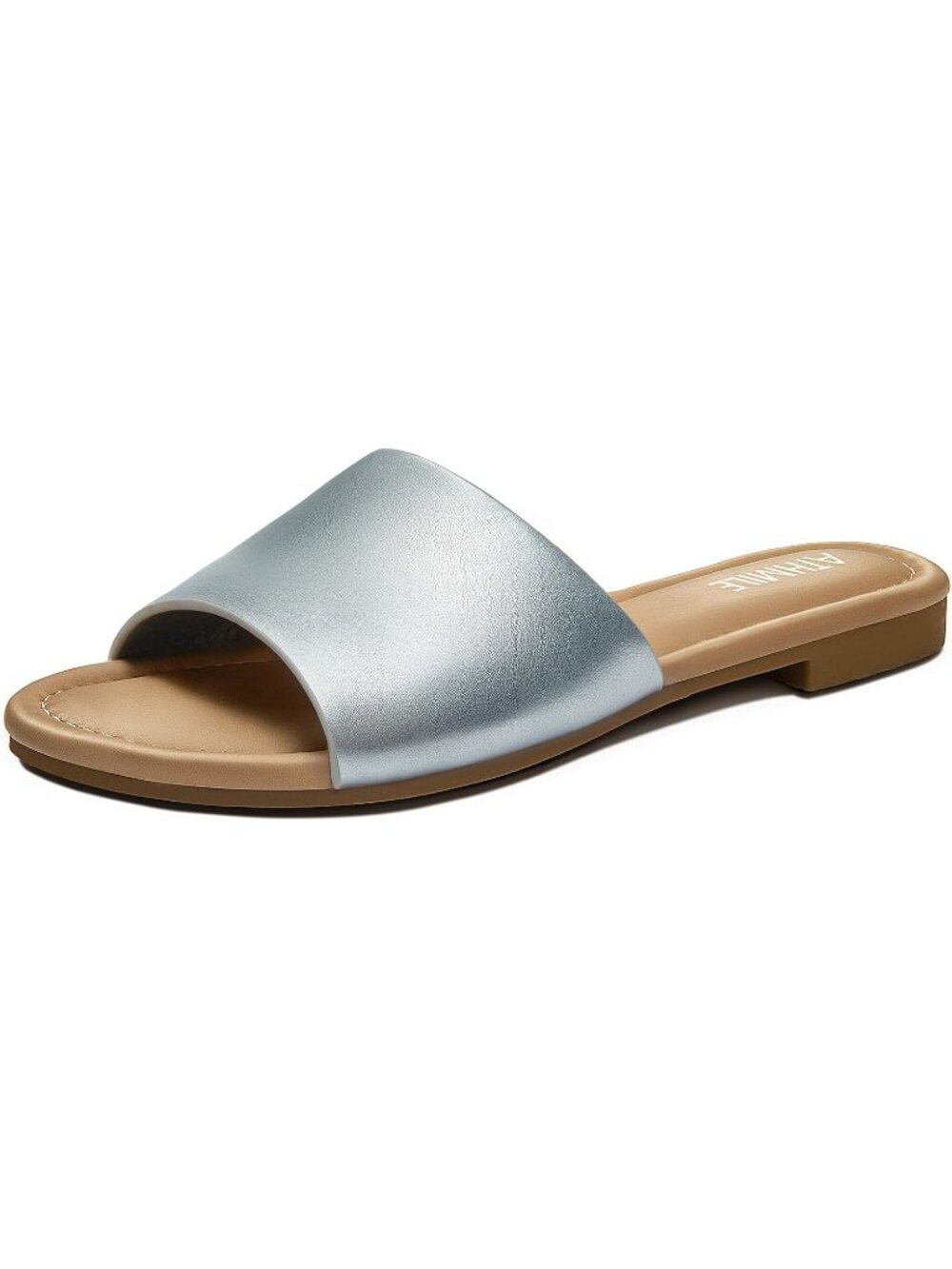 Women's Silver Comfort Open Toe Summer Slip On Slide Flat Casual Sandal Shoes